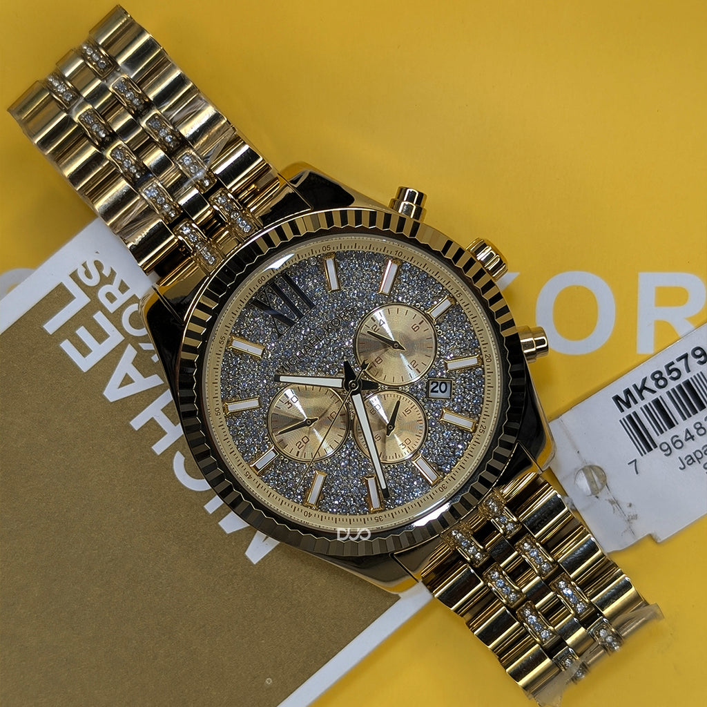 Michael Kors Men’s Lexington Chronograph Stainless Steel Gold Dial 44mm Watch MK8579