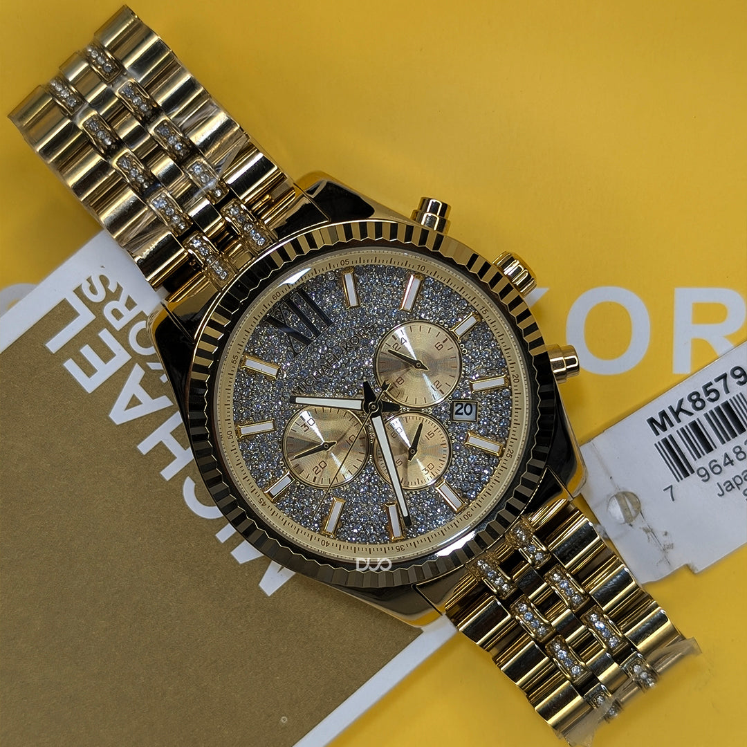 Michael Kors Men’s Lexington Chronograph Stainless Steel Gold Dial 44mm Watch MK8579