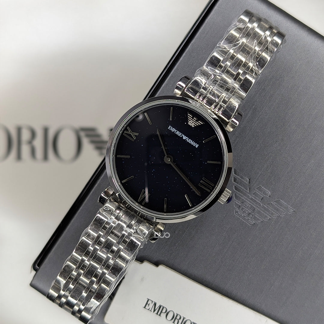 Emporio Armani Women’s Analog Stainless Steel Dark Blue Dial 32mm Watch AR11091