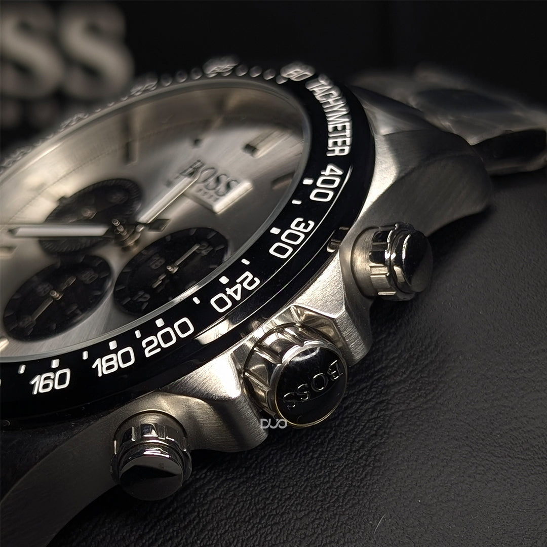 Hugo Boss Men’s Chronograph Quartz Stainless Steel Silver Dial 45mm Watch 1512964