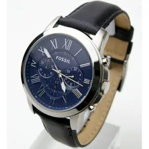 Fossil Men’s Chronograph Quartz Black Leather Strap Blue Dial 44mm Watch FS4990