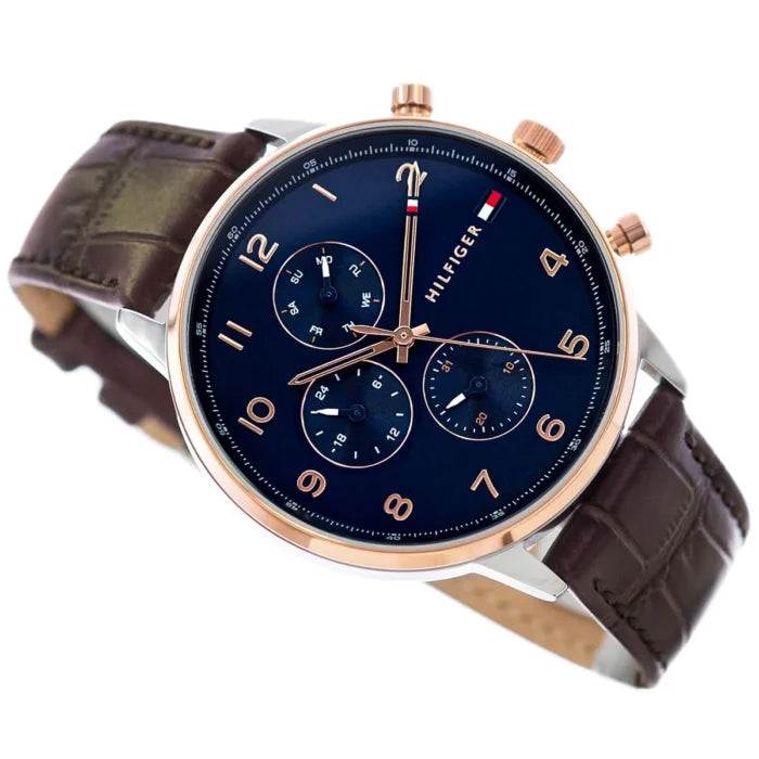 Tommy Hilfiger Men’s Quartz Brown Leather Strap Blue Dial 44mm Watch 1791987