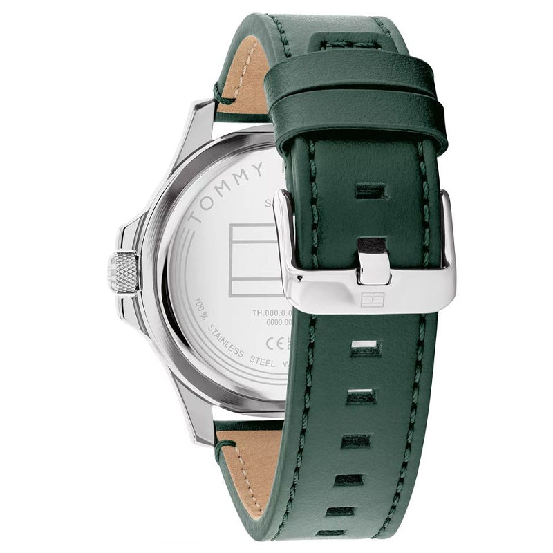 Tommy Hilfiger Men’s Quartz Green Leather Strap Black Dial 46mm Watch 1710531