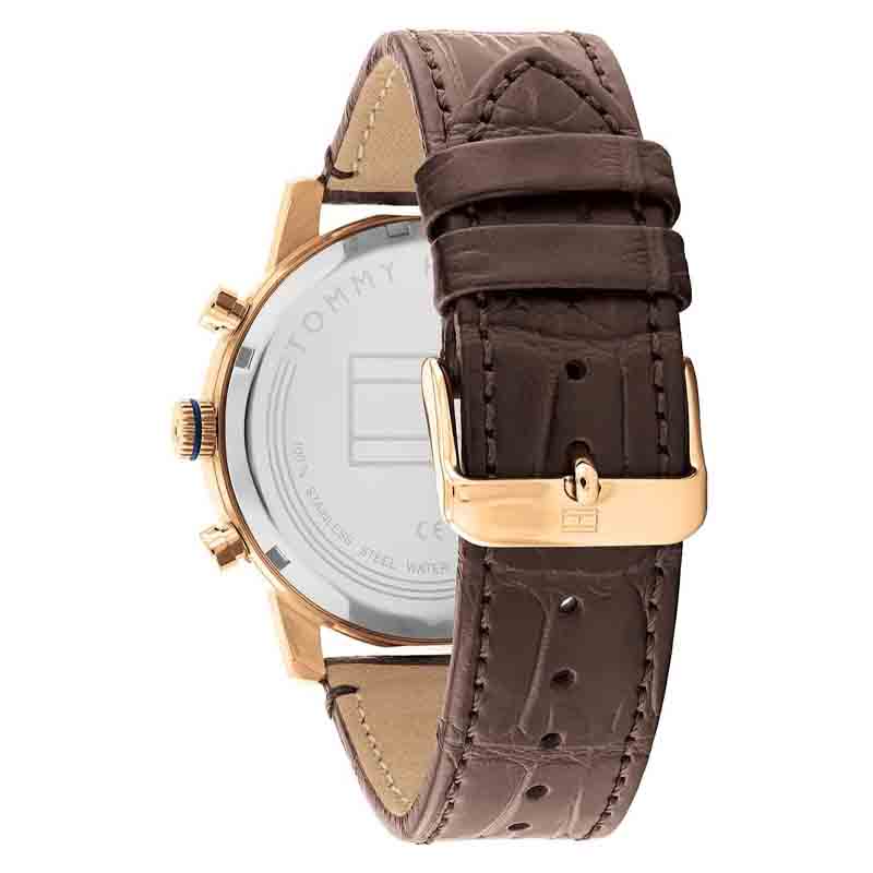 Tommy Hilfiger Men’s Quartz Brown Leather Strap Blue Dial 44mm Watch 1791933
