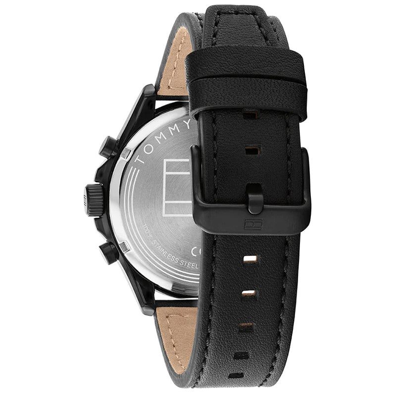 Tommy Hilfiger Men’s Quartz Black Leather Strap Black Dial 45mm Watch 1792004