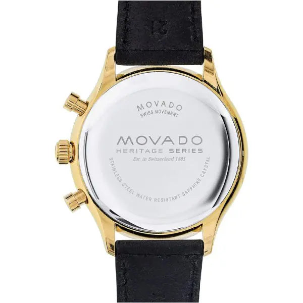 Movado Men’s Swiss Made Quartz Black Leather Strap Navy Blue Dial 43mm Watch 3650006