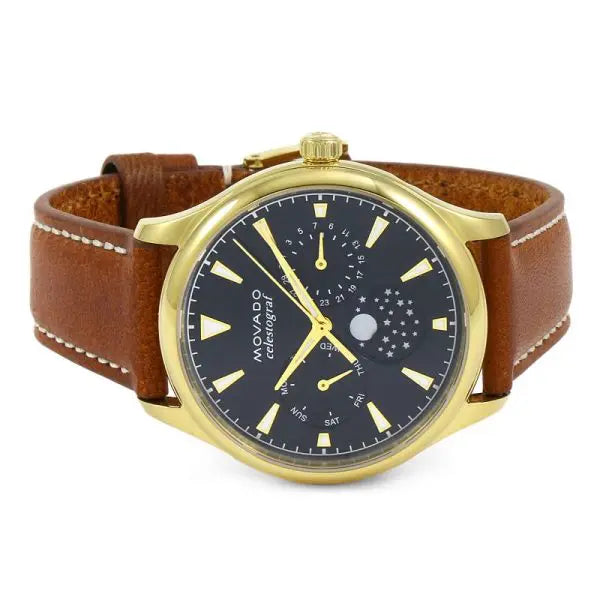 Movado Women’s Swiss Made Quartz Leather Strap Navy Blue Dial 36mm Watch 3650010