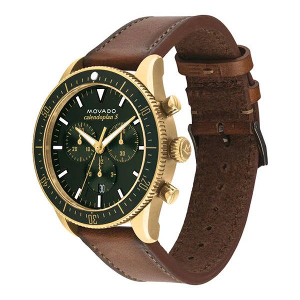 Movado Men’s Quartz Swiss Made Leather Strap Green Dial 42mm Watch 3650062