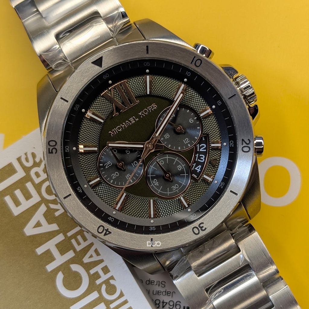 Michael Kors Men’s Quartz Silver Stainless Steel Green Dial 45mm Watch MK8984