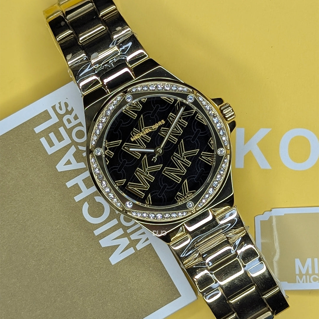 Michael Kors Women’s Quartz Gold Stainless Steel Black Dial 37mm Watch MK7404