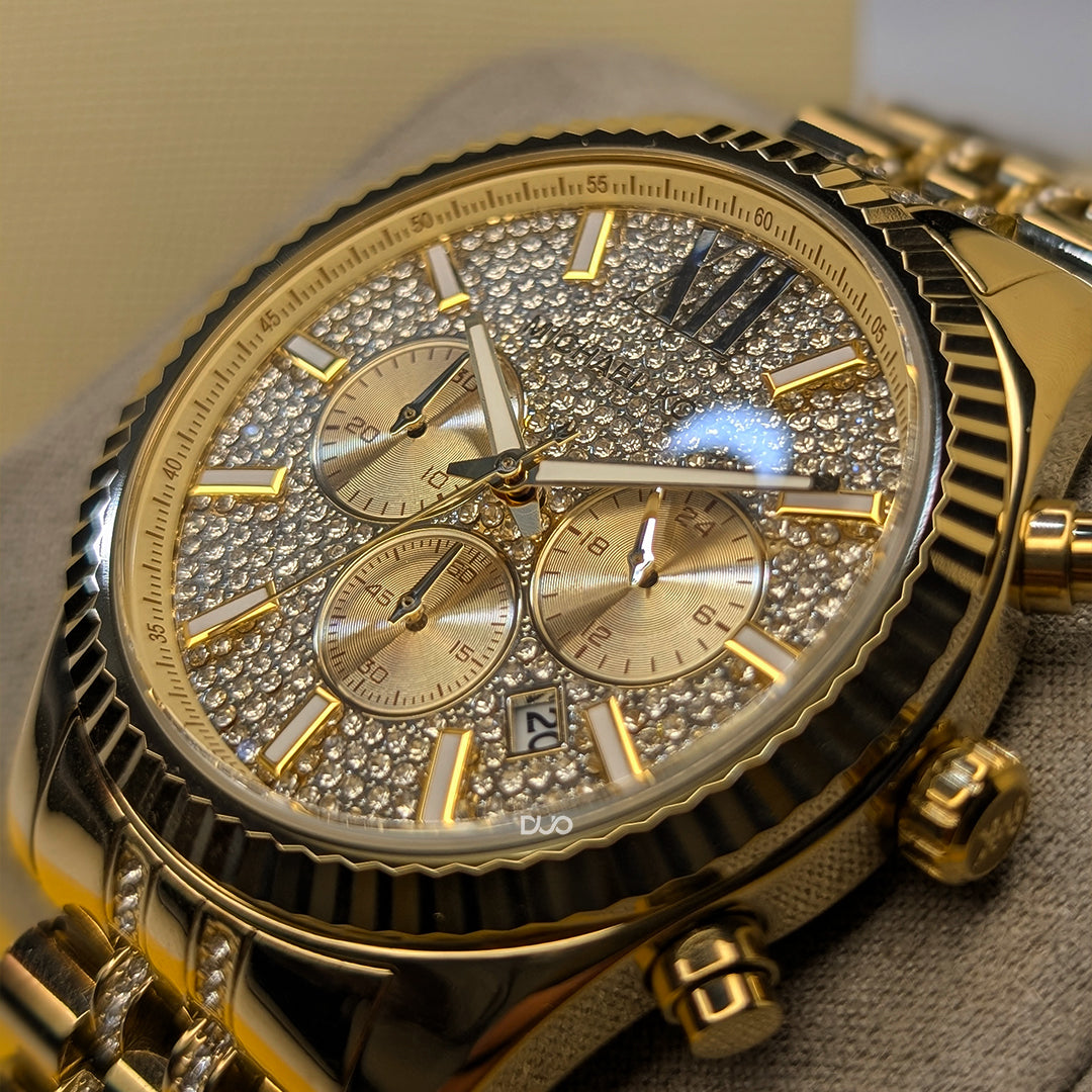 Michael Kors Men’s Lexington Chronograph Stainless Steel Gold Dial 44mm Watch MK8579