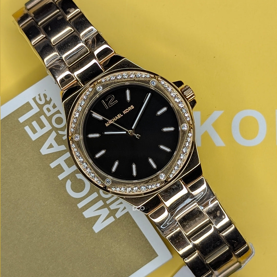 Michael Kors Women’s Quartz Rose Gold Stainless Steel Black Dial 37mm Watch MK7233