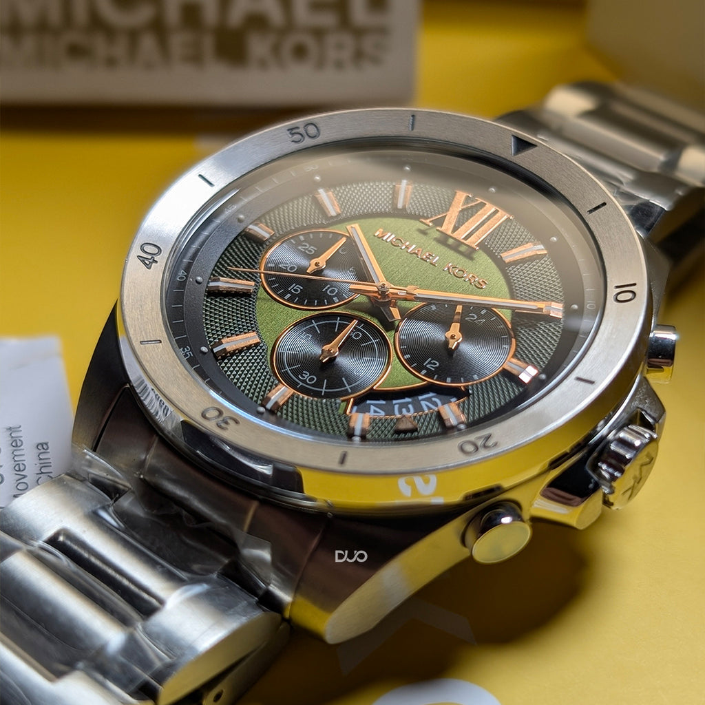 Michael Kors Men’s Quartz Silver Stainless Steel Green Dial 45mm Watch MK8984