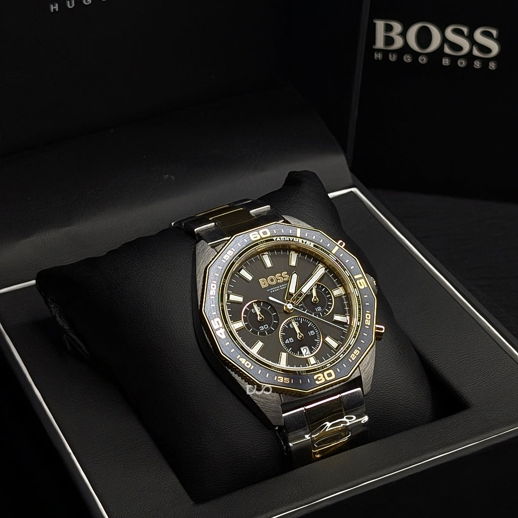 Hugo Boss Men’s Quartz Two Tone Stainless Steel Grey Dial 44mm Watch 1513974