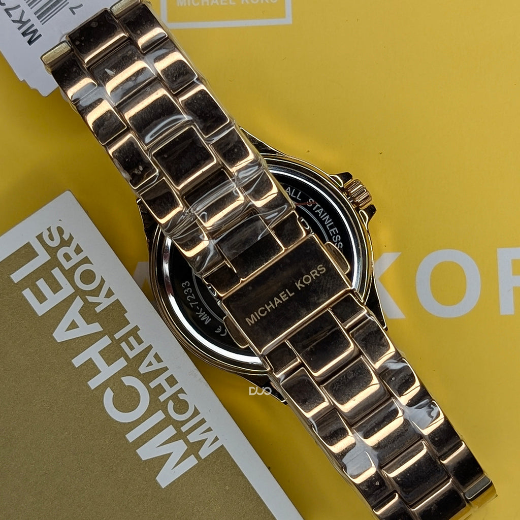 Michael Kors Women’s Quartz Rose Gold Stainless Steel Black Dial 37mm Watch MK7233