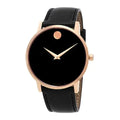 Movado Men’s Quartz Swiss Made Leather Strap Black Dial 40mm Watch 607272