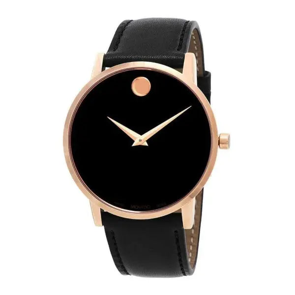 Movado Men’s Quartz Swiss Made Leather Strap Black Dial 40mm Watch 607272