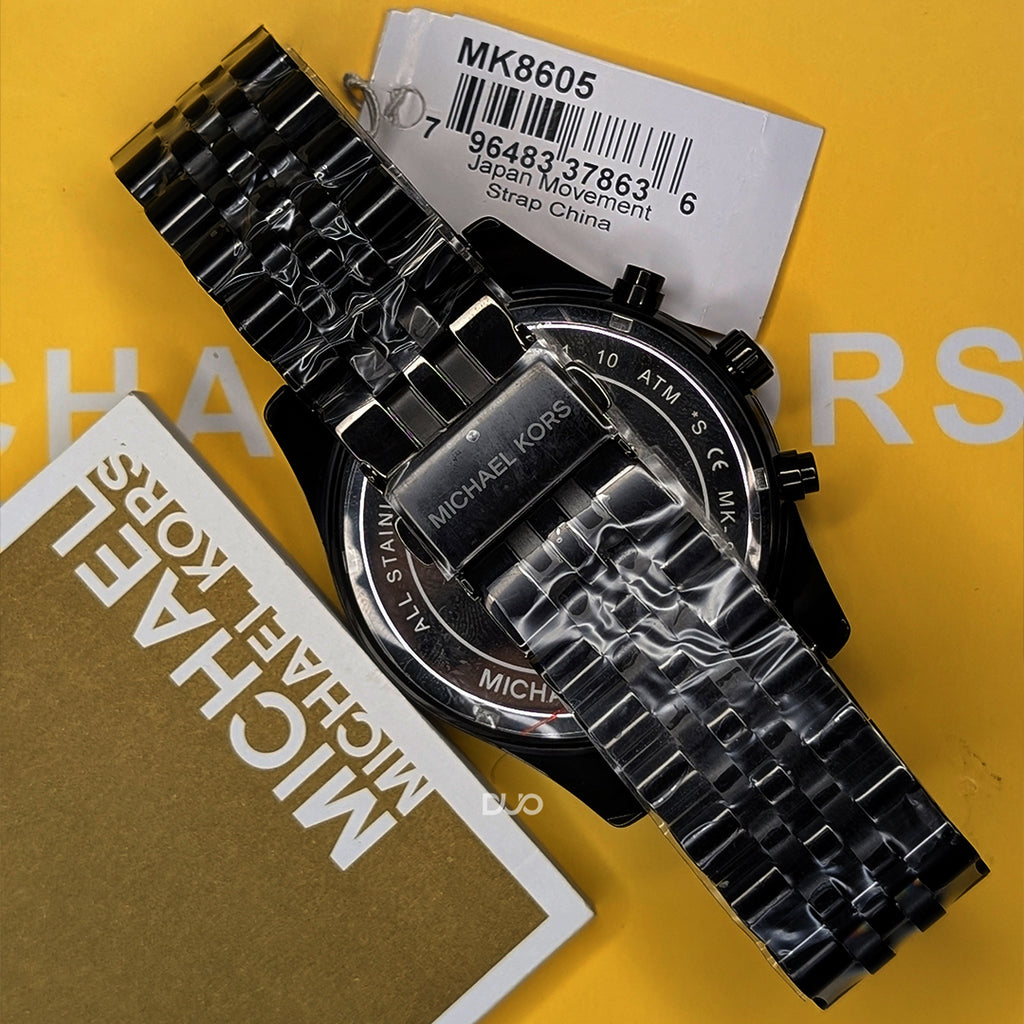 Michael Kors Men’s Quartz Lexington Chronograph Black Stainless Steel Silver Dial 45mm Watch MK8605
