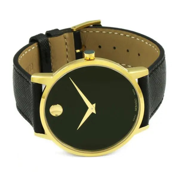 Movado Men’s Quartz Swiss Made Leather Strap Black Dial 40mm Watch 607195