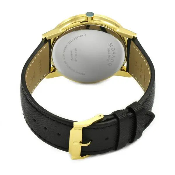 Movado Men’s Quartz Swiss Made Leather Strap Black Dial 40mm Watch 607195