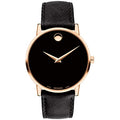 Movado Men’s Quartz Swiss Made Leather Strap Black Dial 40mm Watch 607196