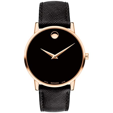 Movado Men’s Quartz Swiss Made Leather Strap Black Dial 40mm Watch 607196