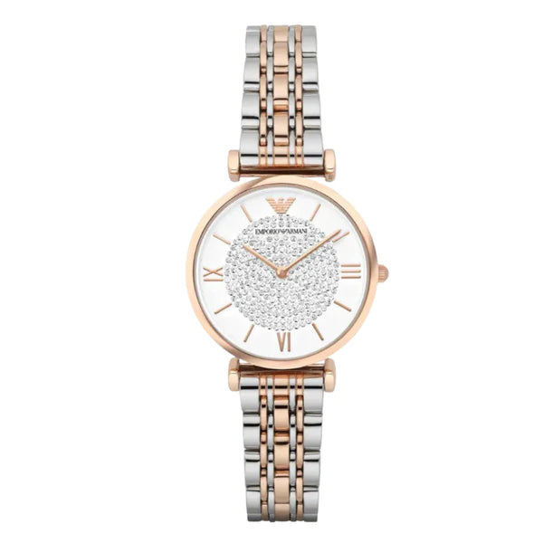 EMPORIO ARMANI Retro Two-tone Stainless Steel White Dial Quartz Watch for Women- EMPORIO ARMANI AR1926