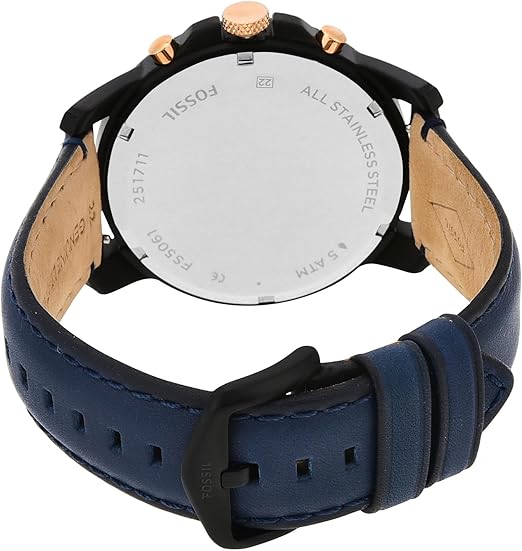 Fossil Men’s Chronograph Quartz Blue Leather Strap Black & Blue Dial 44mm Watch FS5061