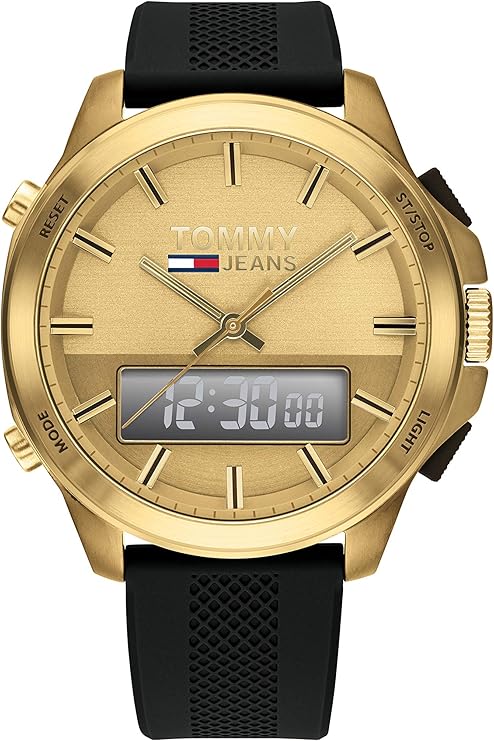 Tommy Hilfiger Men’s Analog Digital Silicone Strap Gold Dial 46mm Watch 1791762