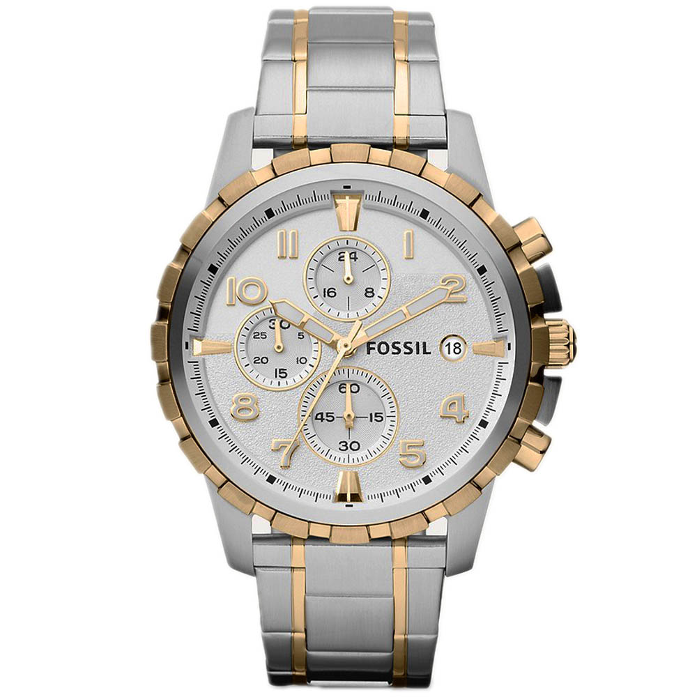 Fossil Men’s Chronograph Quartz Two-tone Stainless Steel White Dial 45mm Watch FS4795