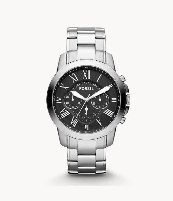 Fossil Men’s Chronograph Quartz Silver Stainless Steel Black Dial 44mm Watch FS4736