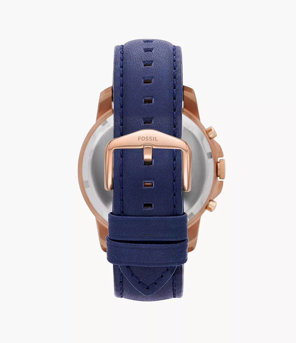 Fossil Men’s Quartz Chronograph Blue Leather Strap Blue Dial 44mm Watch FS4835