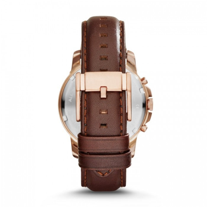 Fossil Men’s Chronograph Quartz Brown Leather Strap White Dial 44mm Watch FS4991