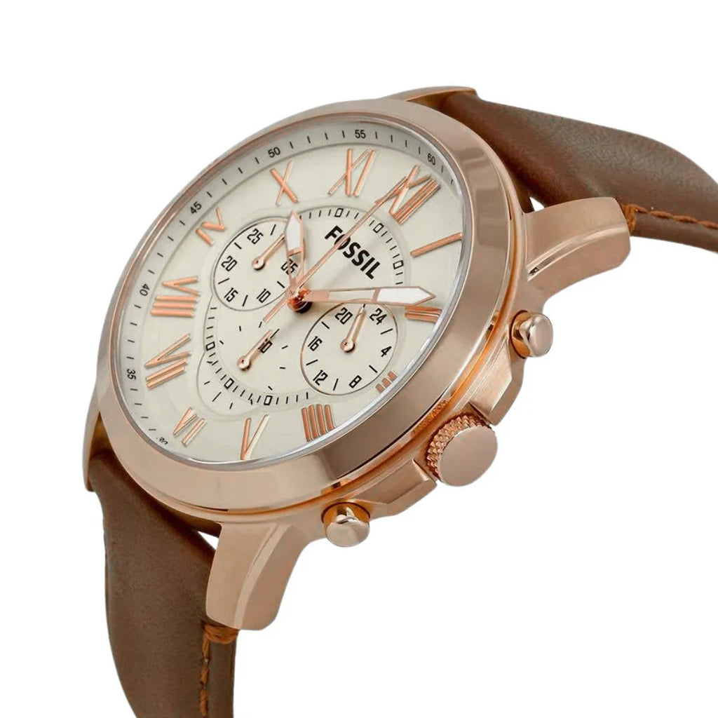 Fossil Men’s Chronograph Quartz Brown Leather Strap White Dial 44mm Watch FS4991