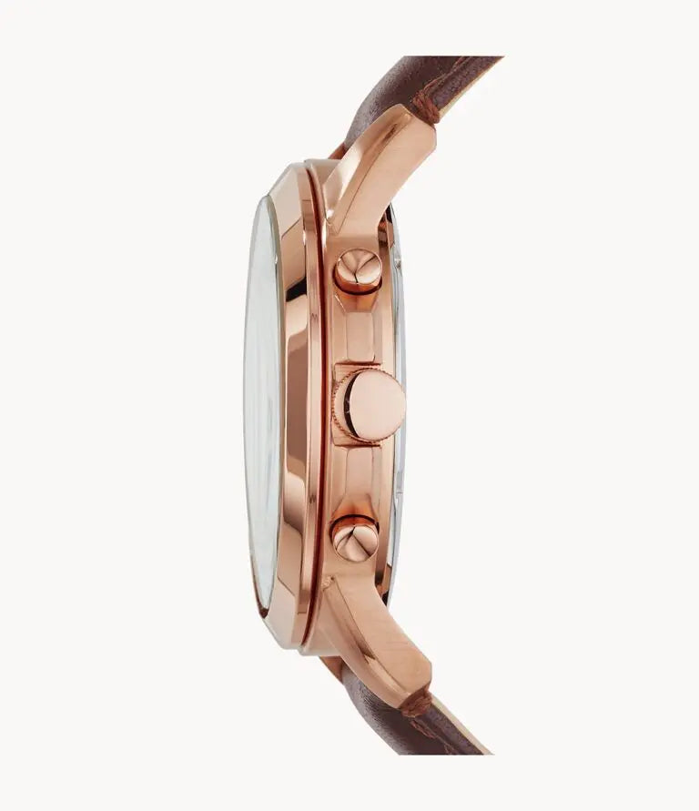 Fossil Men’s Chronograph Quartz Brown Leather Strap White Dial 44mm Watch FS4991