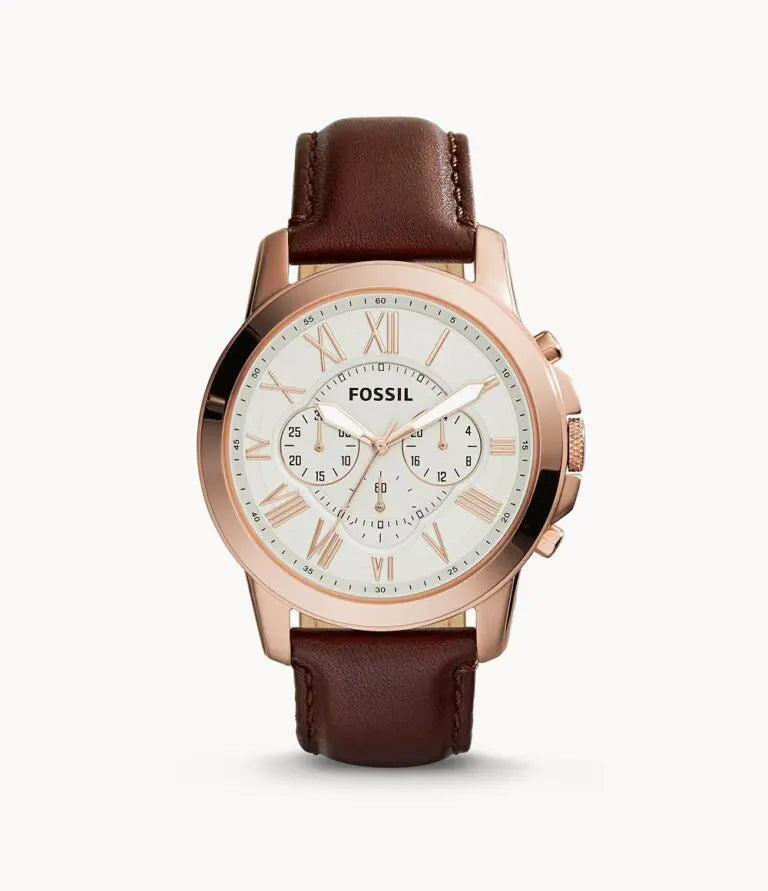 Fossil Men’s Chronograph Quartz Brown Leather Strap White Dial 44mm Watch FS4991