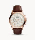 Fossil Men’s Chronograph Quartz Brown Leather Strap White Dial 44mm Watch FS4991