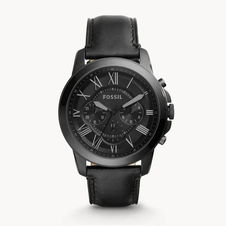 Fossil Men’s Chronograph Quartz Black Leather Strap Black Dial 45mm Watch FS5132