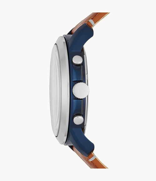 Fossil Men’s Chronograph Quartz Brown Leather Strap Blue Dial 44mm Watch FS5151