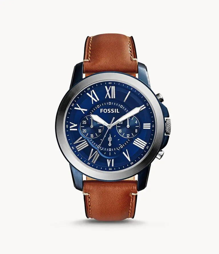 Fossil Men’s Chronograph Quartz Brown Leather Strap Blue Dial 44mm Watch FS5151