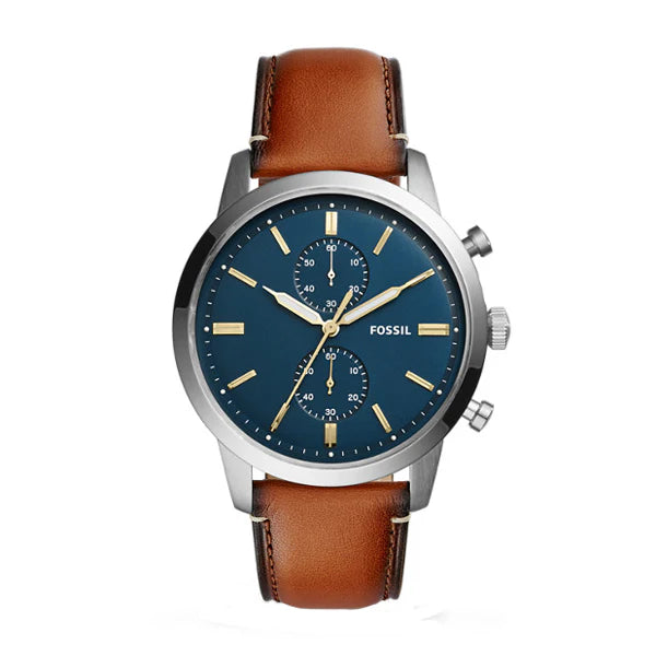 Fossil Men’s Quartz Brown Leather Strap Blue Dial 44mm Watch FS5279