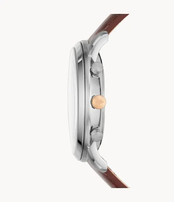 Fossil Men’s Chronograph Quartz Brown Leather Strap Grey Dial 44mm Watch FS5408