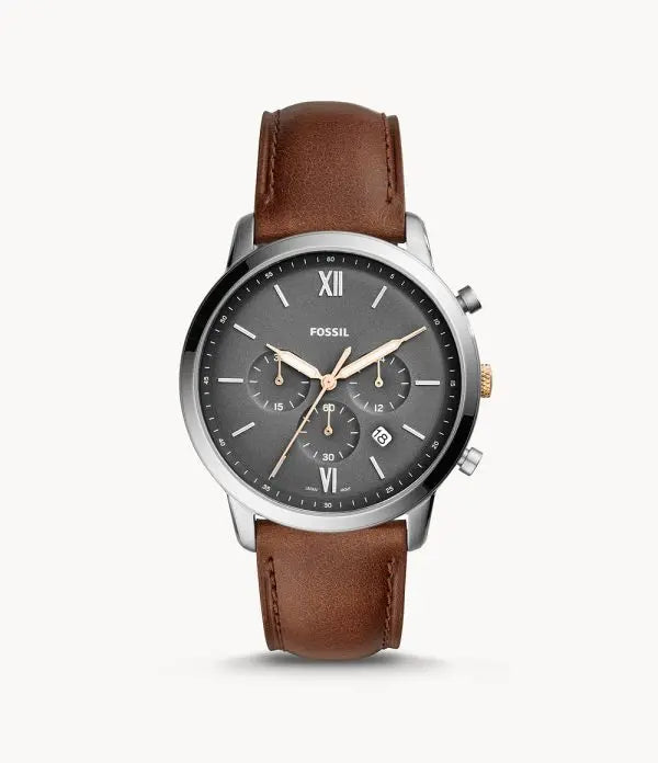 Fossil Men’s Chronograph Quartz Brown Leather Strap Grey Dial 44mm Watch FS5408