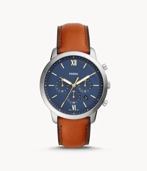 Fossil Men’s Chronograph Quartz Brown Leather Strap Blue Dial 44mm Watch FS5453