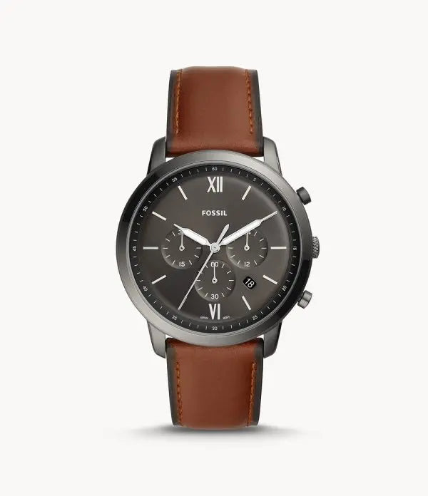 Fossil Men’s Chronograph Quartz Leather Strap Gray Dial 44mm Watch FS5512