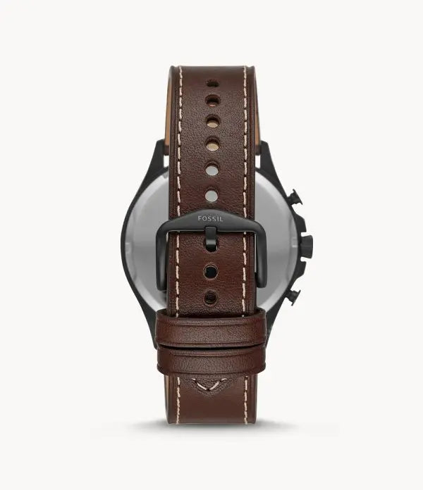 Fossil Men’s Chronograph Quartz Leather Strap Black Dial 46mm Watch FS5608