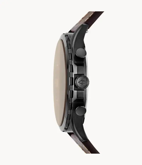 Fossil Men’s Chronograph Quartz Leather Strap Black Dial 46mm Watch FS5608