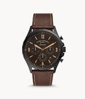 Fossil Men’s Chronograph Quartz Leather Strap Black Dial 46mm Watch FS5608