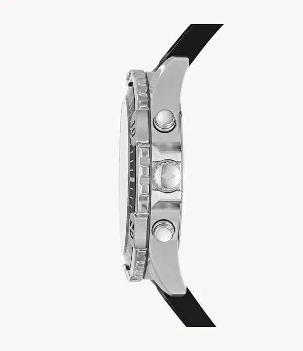 Fossil Men’s Chronograph Quartz Black Silicone Strap Black Dial 44mm Watch FS5624