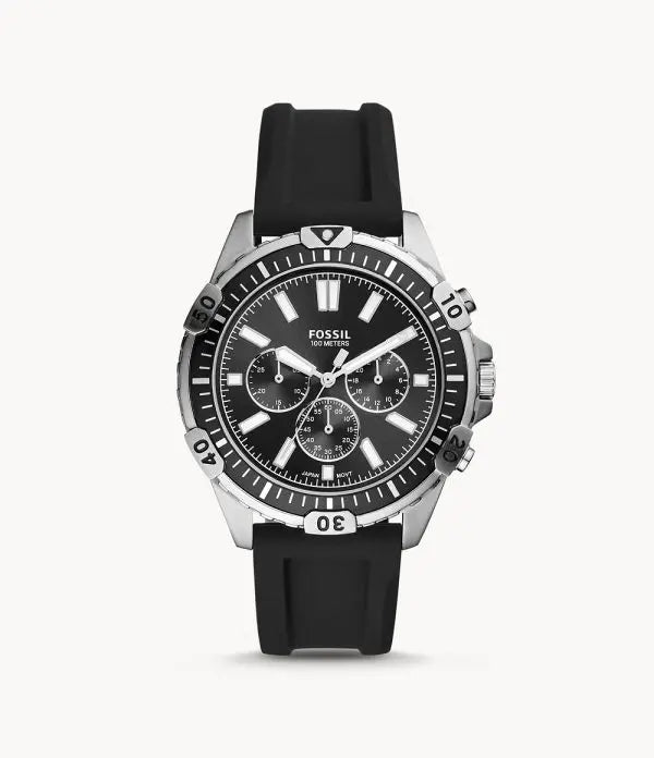 Fossil Men’s Chronograph Quartz Black Silicone Strap Black Dial 44mm Watch FS5624